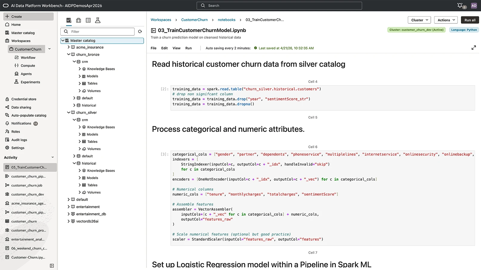 AI Data Platform’s notebook experience view
