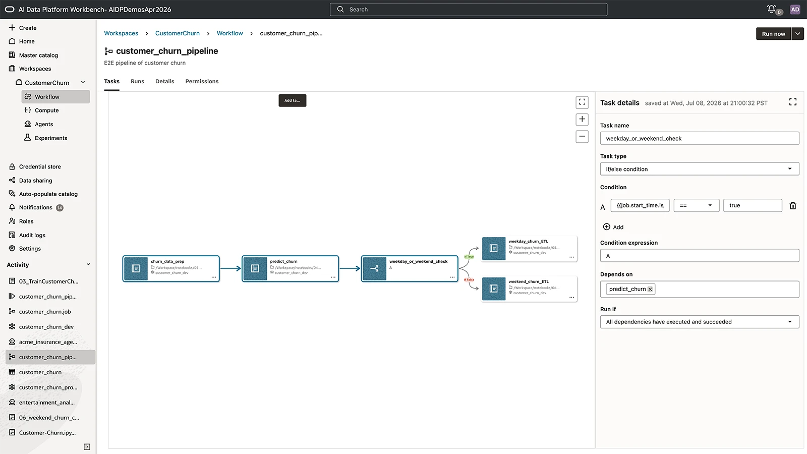 Churn Processing view