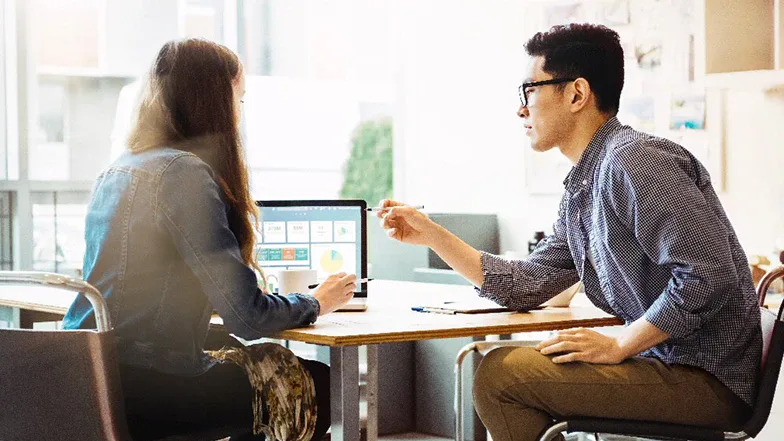 team doing performance review