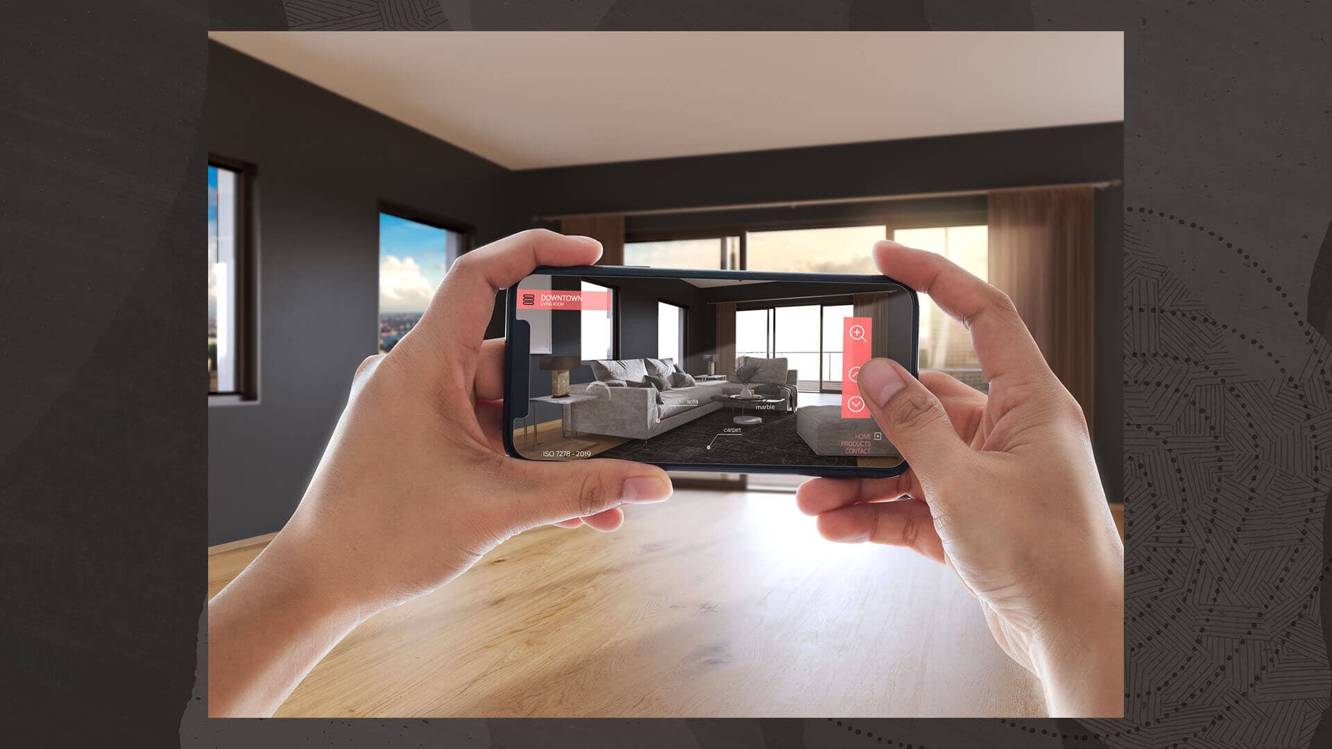 Person holding phone for furniture VR