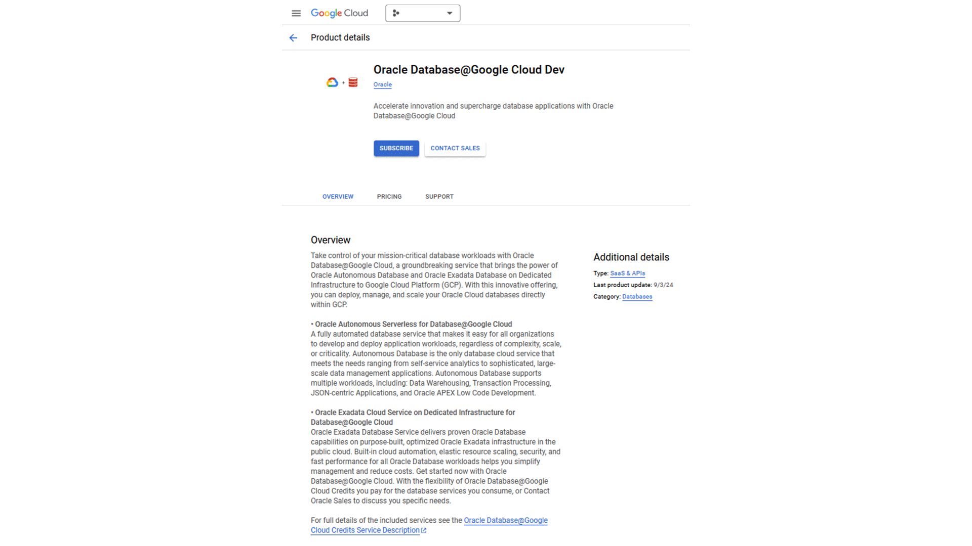 Oracle Autonomous Database@Google&nbsp;– Ansicht